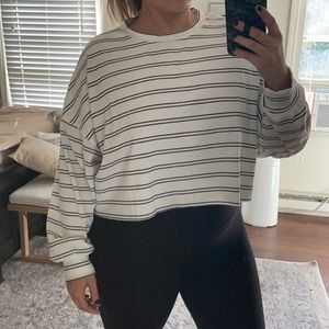 White and black cropped striped sweater